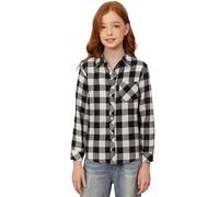SANGTREE Womens and Girls Long Sleeve Casual Button Down Plaid Shirts, 3 Months - Adult 2XL, Black White Plaid, 10-11 Years