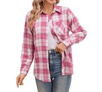 SANGTREE Womens and Girls Long Sleeve Flannel Shirt Casual Button Down Plaid Shirts, 3 Months - Adult 2XL, Cold Pink, 7-8 years