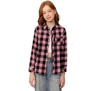 SANGTREE Womens and Girls Long Sleeve Flannel Shirt Casual Button Down Plaid Shirts, 3 Months - Adult 2XL, Pink Gray Plaid, 12-13 Years