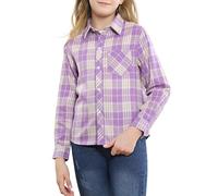 SANGTREE Womens and Girls Long Sleeve Flannel Shirt Casual Button Down Plaid Shirts, 3 Months - Adult 2XL, Purple Beige Plaid, 11-12 Years