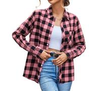 SANGTREE Womens and Girls Long Sleeve Flannel Shirt Casual Button Down Plaid Shirts, 3 Months - Adult 2XL, Pink Gray Plaid, 10-11 Years