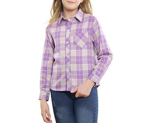 SANGTREE Womens and Girls Long Sleeve Flannel Shirt Casual Button Down Plaid Shirts, 3 Months - Adult 2XL, Purple Beige Plaid, 8-9 Years