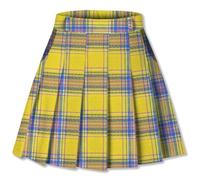 SANGTREE Women's Pleated Mini Skirt with Comfy Casual Stretchy Band Skater Skirt, US XS - US 4XL, Yellow Blue Plaid, L