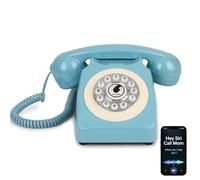 Sangyn Bluetooth Landline Phone with Voice Assistant,Bluetooth Retro Phone Compatible with Android & iOS, Wireless Bluetooth Physical Home Phone Telephone with Volume Control & USB Rechargeable,Blue