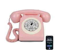 Sangyn Bluetooth Landline Phone with Voice Assistant,Bluetooth Retro Phone Compatible with Android & iOS, Wireless Bluetooth Physical Home Phone Telephone with Volume Control & USB Rechargeable,Pink