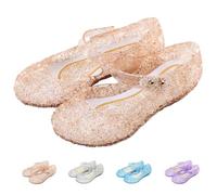 Sangyn Girls' Princess Dress Up Shoes Frozen Elsa Shoes Cinderella Jelly Shoes Kids Snow Queens Shoes for Dancing Cosplay Birthday Gold