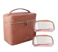 SANHECUN Travel Cosmetic Makeup Essentials Bag case Brush Case Wash Bag Cosmetic Pouch Set Organization 3pcs Set, Brown, Travel Essentials