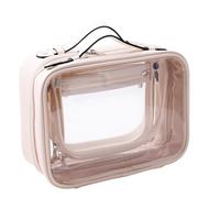 SANHECUN traveling toiletry Case large clear cosmetics case makeup bag, Beige, S, Cosmetics Case