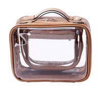 SANHECUN traveling toiletry Case large clear cosmetics case makeup bag, Brown, M, Cosmetics Case
