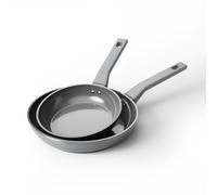 Sanho 2 Piece Frying Pan Set Non Stick, 20cm & 26cm Ceramic Frying Pan for Induction Hob, Diamond Titanium Coating PFOA & PFAS Free Non Toxic Cookware Skillet Set - Grey