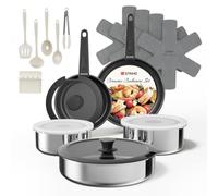 Sanho 21-Piece Pots and Pans Set, Ceramic Nonstick Cookware with Detachable Handles, 4-Layer Stainless Steel & Aluminum Core, Induction Hob Pan Set, Oven Safe, PFAS PFOA Free (Black)