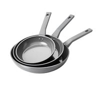 Sanho 3 Piece Frying Pan Set Non Stick, 20cm 26cm 30cm Ceramic Frying Pan for Induction Hob, Diamond Titanium Coating PFOA & PFAS Free Non Toxic Cookware Skillet Set - Grey