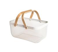 SANHSEHOME Metal Mesh Steel Harvest Basket, Rectangle Wire Garden Basket with Handle - Multi-Functional Storage Organizer for Gathering Vegetables, Fruits, Kitchen, Garden, Picnic & Cabinet (Ivory)