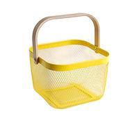 SANHSEHOME Metal Mesh Steel Harvest Basket, Square Wire Garden Basket with Handle - Multi-Functional Storage Organizer for Gathering Vegetables, Fruits, Kitchen, Garden, Picnic & Cabinet (Yellow)