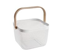 SANHSEHOME Metal Mesh Steel Harvest Basket, Square Wire Garden Basket with Handle - Multi-Functional Storage Organizer for Gathering Vegetables, Fruits, Kitchen, Garden, Picnic & Cabinet (White)