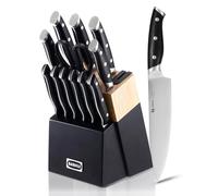 SANHUI 13 Pieces Knife Set with Wooden Block - Built-in Sharpener, High Carbon Stainless Steel Kitchen Knife Sets with Knives,Steak Knives, Scissors for Cooking,Professional Chef,Home Use