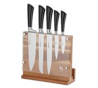 SANHUI 6-Piece Magnetic Knife Block Set with 5 Kitchen Knives High Carbon Stainless Steel, 2 Sided Magnetic Knife Holder Stand with Removable Acrylic Shield for Safety,Acacia Wood Knives Storage Rack
