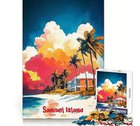 Sanibel Island Art Poster 1000 Piece Jigsaw Puzzles for Teenagers Jigsaw Wise Think Toy Relax Time Clear Cut Festival Gift (38x26cm)