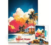 Sanibel Island Art Poster Jigsaw Puzzles for Teenagers 1000 Piece Boost Memory Serene Time Premium Cut Birthday Gift (50x75cm)