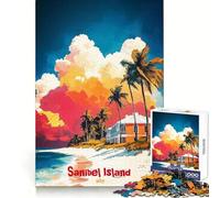 Sanibel Island Art Poster Jigsaw Puzzles for Teenagers 1000 Piece Boost Memory Serene Time Premium Cut Birthday Gift (50x75cm)