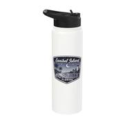 Sanibel Island Florida Beach Lighthouse Palm Trees Sunset Stainless Steel Insulated Water Bottle
