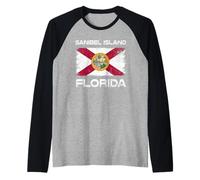 Sanibel Island Florida Flag Sanibel Island Beach FL Flag Raglan Baseball Tee