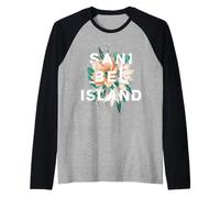Sanibel Island Florida Floral Design Sanibel Island Beach FL Raglan Baseball Tee