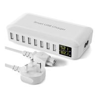 Sanicata 8-in-1 USB Charging Station with 4ft Extension Cord, Multiport Charger with LED Display, Charging Hub for Apple iPhone, iPad, Samsung, Tablet, Travel, Home, Office - White