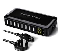 Sanicata 8 in 1 USB Charging Station with 4ft Extension Cord - Multiport Charger with LED Display for iPhone, iPad, Samsung, Tablet - Travel, Home, Office - Black