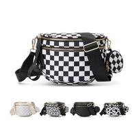 SANIKAWA Checkered Crossbody Bag for Women,Spacious Nylon Bum Bag Checkered Black and White Handbags Wallets Oversized Slouchy Bag (Black and white check)