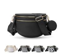 SANIKAWA Checkered Crossbody Bag for Women,Spacious Nylon Bum Bag Checkered Black and White Handbags Wallets Oversized Slouchy Bag (Black)