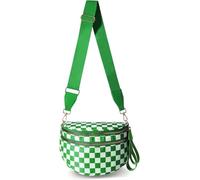 SANIKAWA Crossbody Bum Bags for Women, Spacious Nylon Checkered Black and White Handbags Wallets Oversized Slouchy Belt Bag (Green)