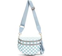 SANIKAWA Crossbody Bum Bags for Women, Spacious Nylon Checkered Black and White Handbags Wallets Oversized Slouchy Belt Bag (Blue)