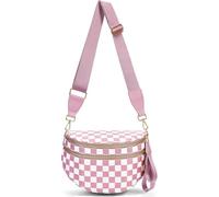 SANIKAWA Crossbody Bum Bags for Women, Spacious Nylon Checkered Black and White Handbags Wallets Oversized Slouchy Belt Bag (Pink)
