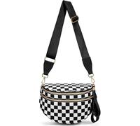 SANIKAWA Crossbody Bum Bags for Women, Spacious Nylon Checkered Black and White Handbags Wallets Oversized Slouchy Belt Bag (Black)