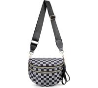 SANIKAWA Crossbody Bum Bags for Women, Spacious Nylon Checkered Black and White Handbags Wallets Oversized Slouchy Belt Bag (Grey)