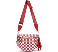 SANIKAWA Crossbody Bum Bags for Women, Spacious Nylon Checkered Black and White Handbags Wallets Oversized Slouchy Belt Bag (Red)