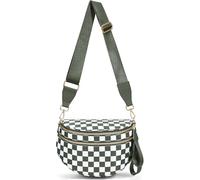 SANIKAWA Crossbody Bum Bags for Women, Spacious Nylon Checkered Black and White Handbags Wallets Oversized Slouchy Belt Bag (Bean Green)