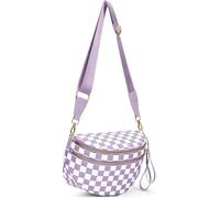 SANIKAWA Crossbody Bum Bags for Women, Spacious Nylon Checkered Black and White Handbags Wallets Oversized Slouchy Belt Bag (Light Purple)