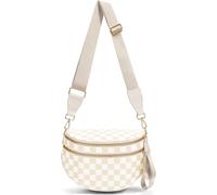 SANIKAWA Crossbody Bum Bags for Women, Spacious Nylon Checkered Black and White Handbags Wallets Oversized Slouchy Belt Bag (Beige)
