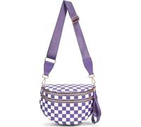 SANIKAWA Crossbody Bum Bags for Women, Spacious Nylon Checkered Black and White Handbags Wallets Oversized Slouchy Belt Bag (Dark Purple)