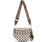SANIKAWA Crossbody Bum Bags for Women, Spacious Nylon Checkered Black and White Handbags Wallets Oversized Slouchy Belt Bag (Khaki)