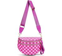 SANIKAWA Crossbody Bum Bags for Women, Spacious Nylon Checkered Black and White Handbags Wallets Oversized Slouchy Belt Bag (Rose red)