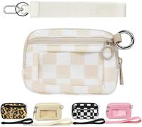 SANIKAWA The Iris' Wallet 2nd Gen, The Iris Pouch Wristlet Zip Card Case with ID Window, Women's Waterproof Nylon Keychain Wallet (Yellow Lattice)