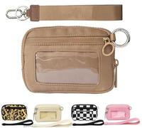 SANIKAWA The Iris' Wallet 2nd Gen, The Iris Pouch Wristlet Zip Card Case with ID Window, Women's Waterproof Nylon Keychain Wallet (Brown)