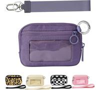 SANIKAWA The Iris' Wallet 2nd Gen, The Iris Pouch Wristlet Zip Card Case with ID Window, Women's Waterproof Nylon Keychain Wallet (Dark Purple)
