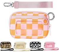 SANIKAWA The Iris' Wallet 2nd Gen, The Iris Pouch Wristlet Zip Card Case with ID Window, Women's Waterproof Nylon Keychain Wallet (Orange Lattice)