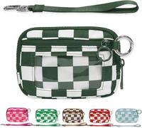 SANIKAWA The Iris' Wallet 2nd Gen, The Iris Pouch Wristlet Zip Card Case with ID Window, Women's Waterproof Nylon Keychain Wallet (Green Lattice)