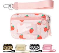 SANIKAWA The Iris' Wallet 2nd Gen, The Iris Pouch Wristlet Zip Card Case with ID Window, Women's Waterproof Nylon Keychain Wallet (Strawberry)