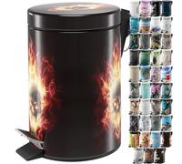 Sanilo Bathroom Bin 3L with Soft Close, Many New Cosmetic and Kitchen Waste Bins Available, Trash Can with Inner Bucket (Skull in Flames)